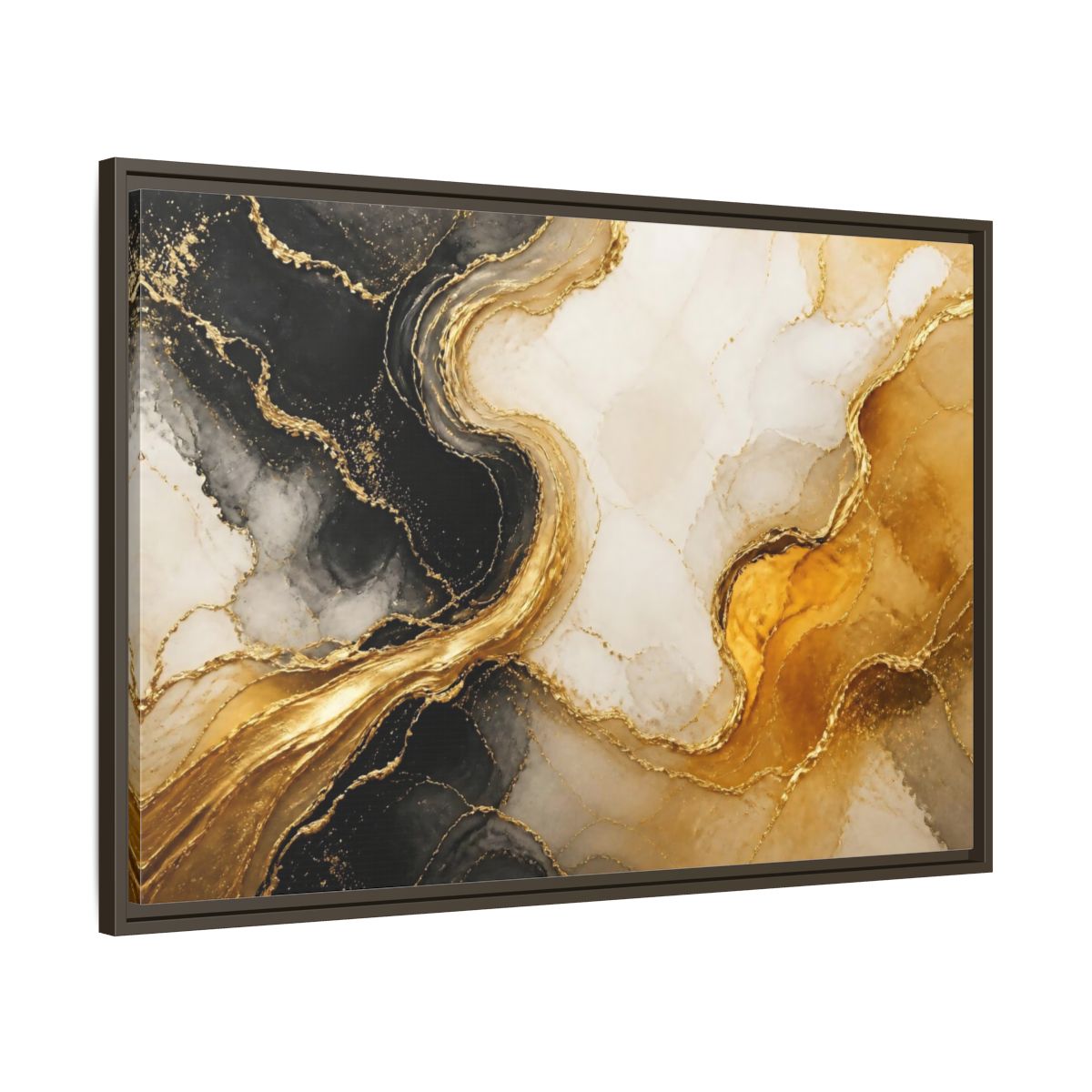 Main Mockup. Abstract Gold Veins shown as framed canvas print