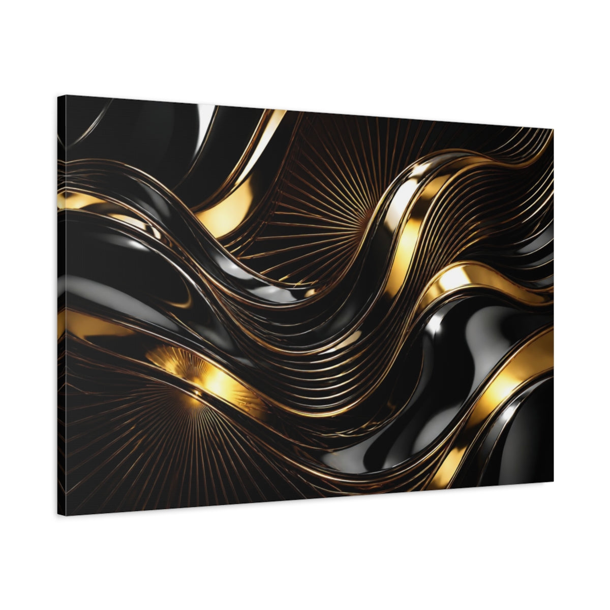 Main Mockup. Abstract Gold Waves shown as canvas print