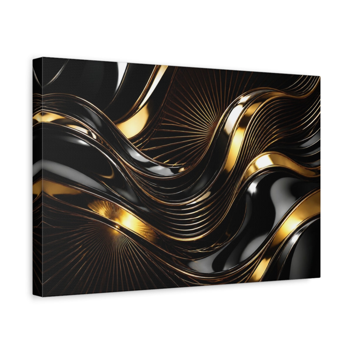 Side Mockup 4. Abstract Gold Waves shown as canvas print
