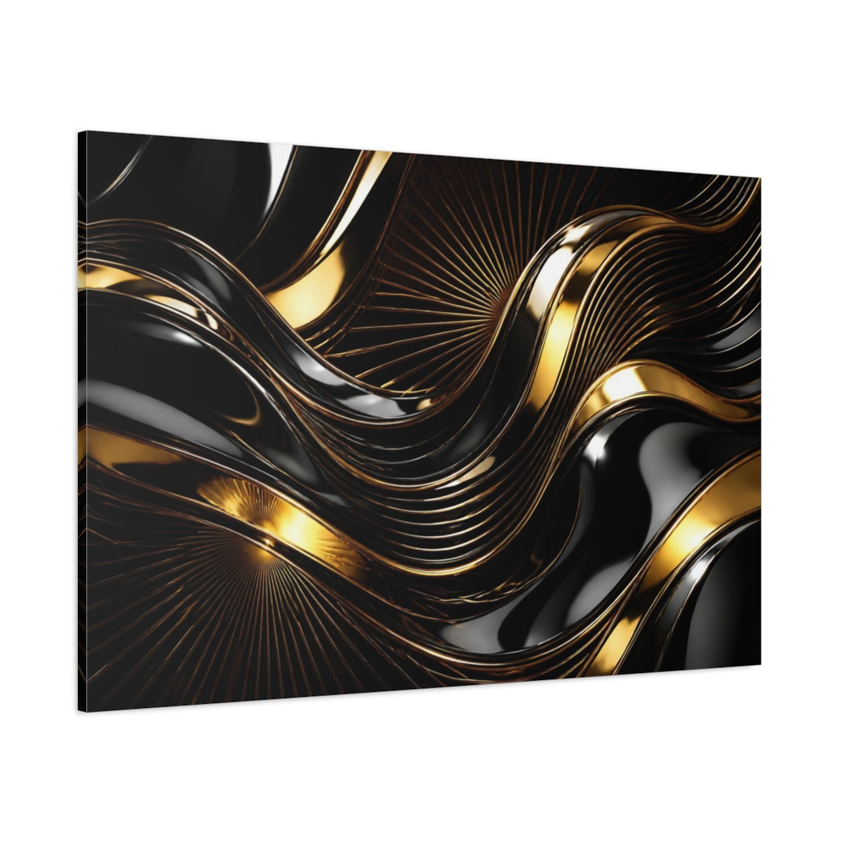 Side Mockup 1. Abstract Gold Waves shown as canvas print