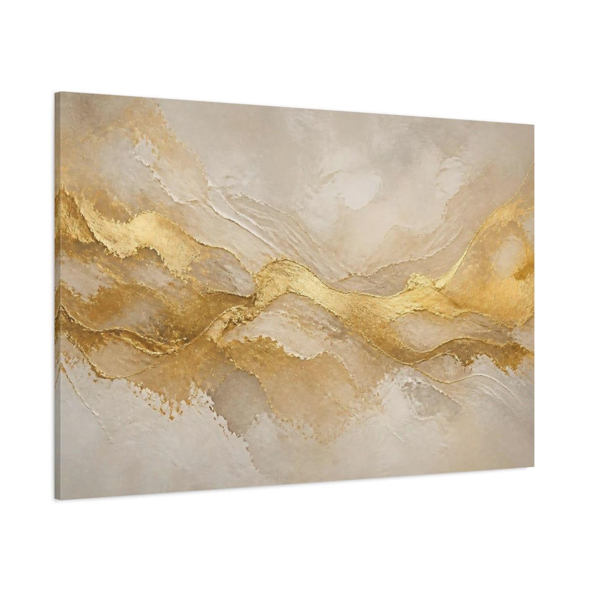 Side Mockup 1. Abstract Gold Waves shown as canvas print