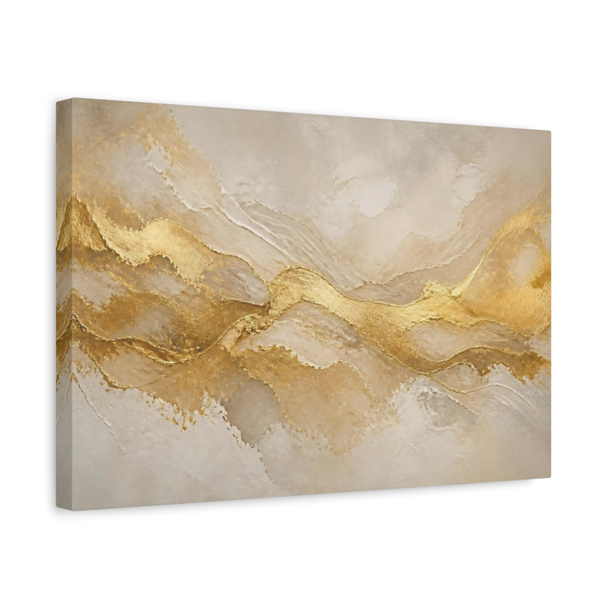 Side Mockup 4. Abstract Gold Waves shown as canvas print