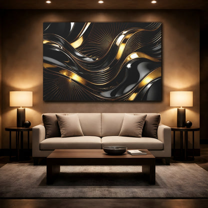 Mockup 2. Abstract Gold Waves shown as canvas print