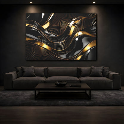 Mockup 3. Abstract Gold Waves shown as canvas print