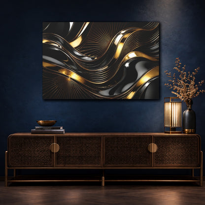 Mockup 4. Abstract Gold Waves shown as canvas print