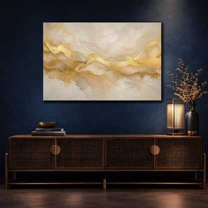 Mockup 4. Abstract Gold Waves shown as canvas print