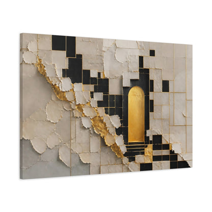 Main Mockup. Abstract Golden Archway Gold And Black shown as stretched canvas wall art