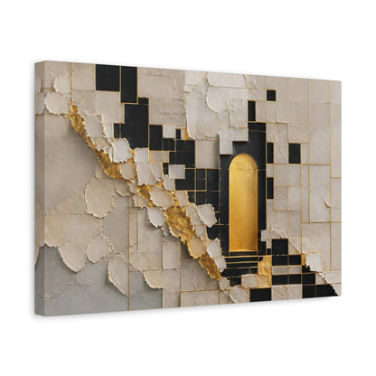 Side Mockup 4. Abstract Golden Archway Gold And Black shown as stretched canvas wall art