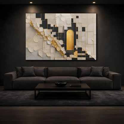 Mockup 3. Abstract Golden Archway Gold And Black shown as stretched canvas wall art
