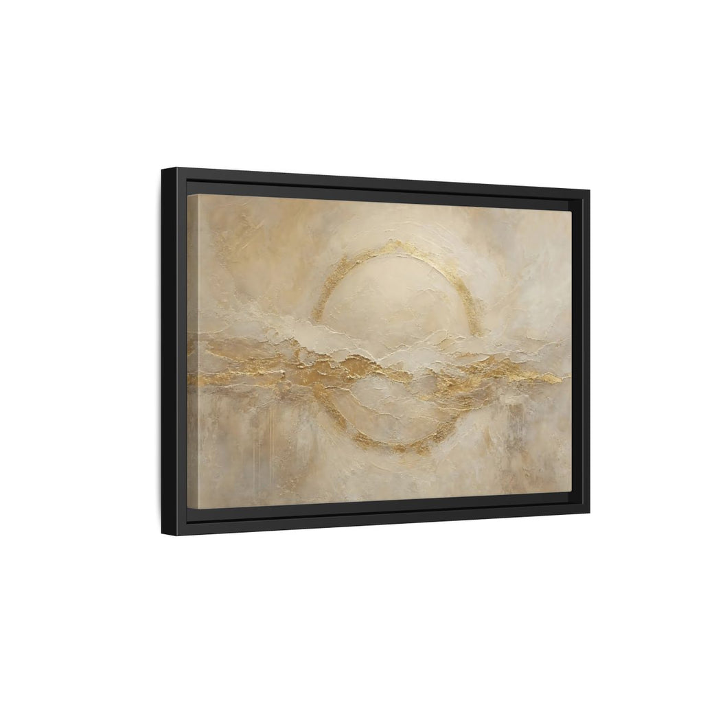 Side Mockup 6. Abstract Golden Circle Beige Gold Abstract shown as stretched canvas wall art
