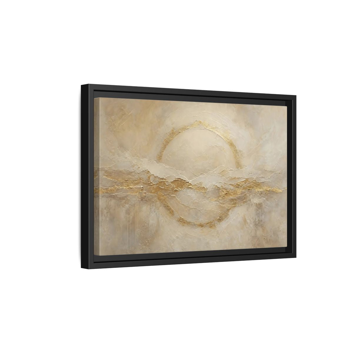 Side Mockup 6. Abstract Golden Circle Beige Gold Abstract shown as stretched canvas wall art
