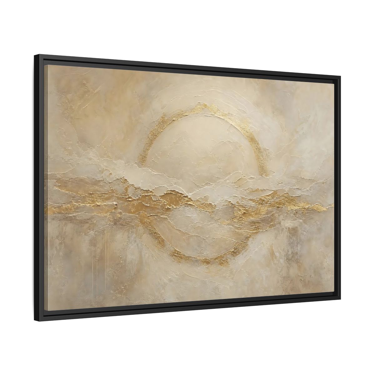Side Mockup 13. Abstract Golden Circle Beige Gold Abstract shown as stretched canvas wall art