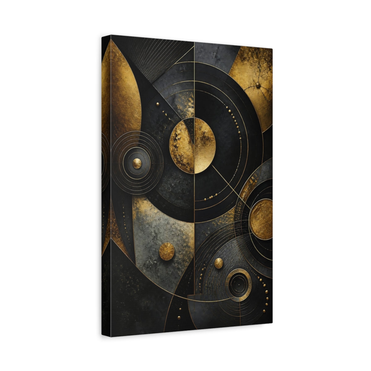 Side Mockup 4. Abstract Golden Concentric Circles shown as canvas print