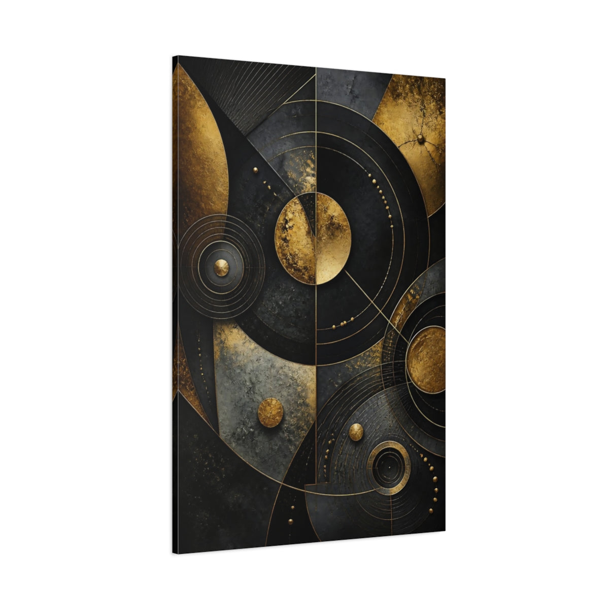 Side Mockup 1. Abstract Golden Concentric Circles shown as canvas print