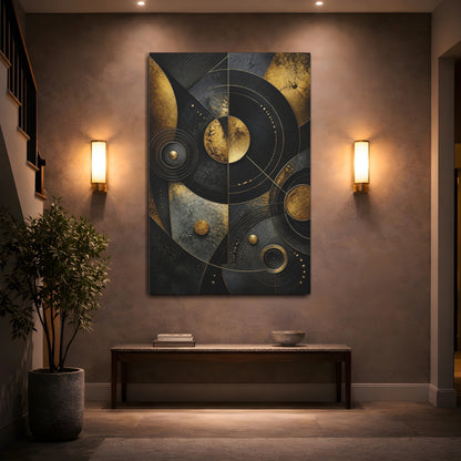 Mockup 2. Abstract Golden Concentric Circles shown as canvas print