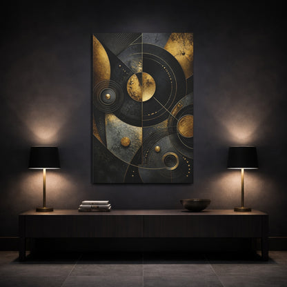 Mockup 3. Abstract Golden Concentric Circles shown as canvas print