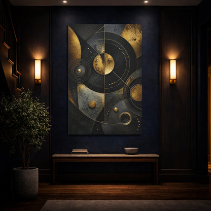 Mockup 4. Abstract Golden Concentric Circles shown as canvas print