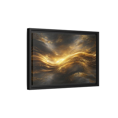 Side Mockup 6. Abstract Golden Flow Gold And Black shown as stretched canvas wall art