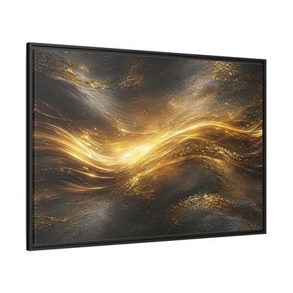 Side Mockup 12. Abstract Golden Flow Gold And Black shown as stretched canvas wall art