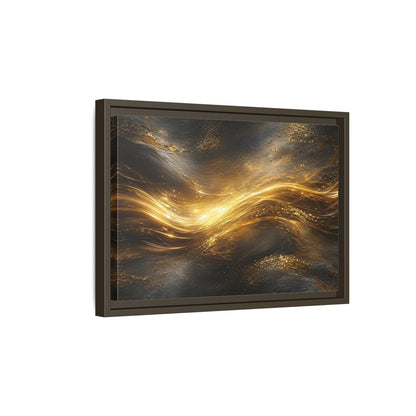 Side Mockup 5. Abstract Golden Flow Gold And Black shown as stretched canvas wall art