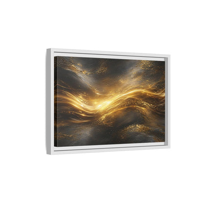 Side Mockup 4. Abstract Golden Flow Gold And Black shown as stretched canvas wall art