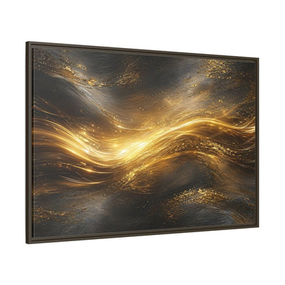 Side Mockup 8. Abstract Golden Flow Gold And Black shown as stretched canvas wall art