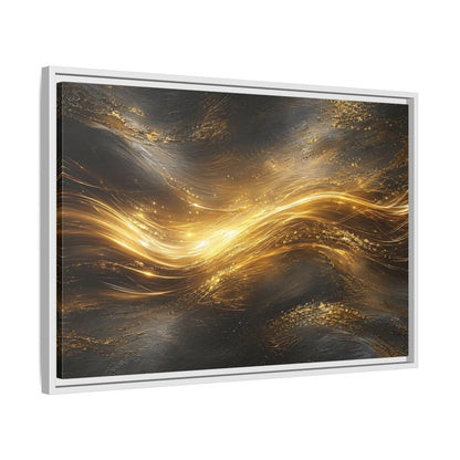 Side Mockup 10. Abstract Golden Flow Gold And Black shown as stretched canvas wall art