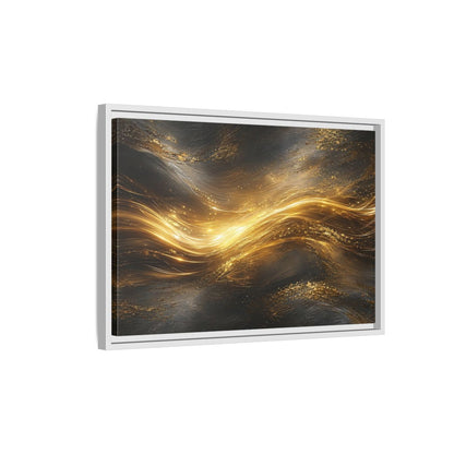 Side Mockup 1. Abstract Golden Flow Gold And Black shown as stretched canvas wall art