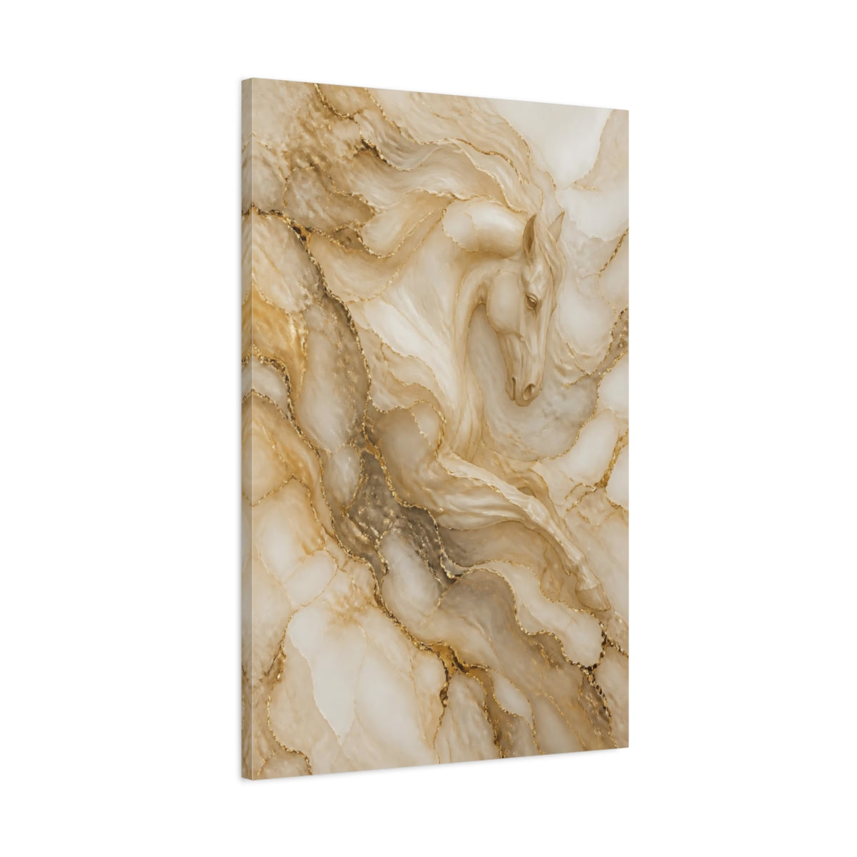 Main Mockup. Abstract Golden Horse shown as canvas print