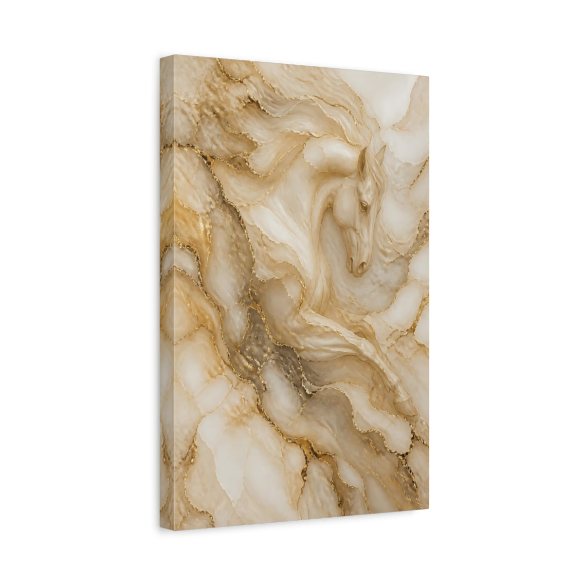 Side Mockup 4. Abstract Golden Horse shown as canvas print