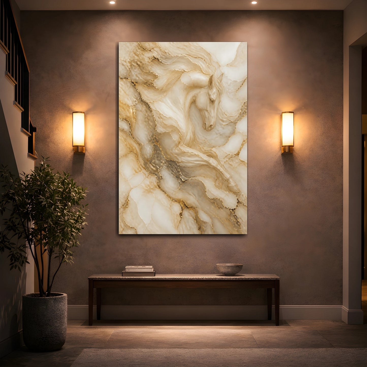 Mockup 2. Abstract Golden Horse shown as canvas print