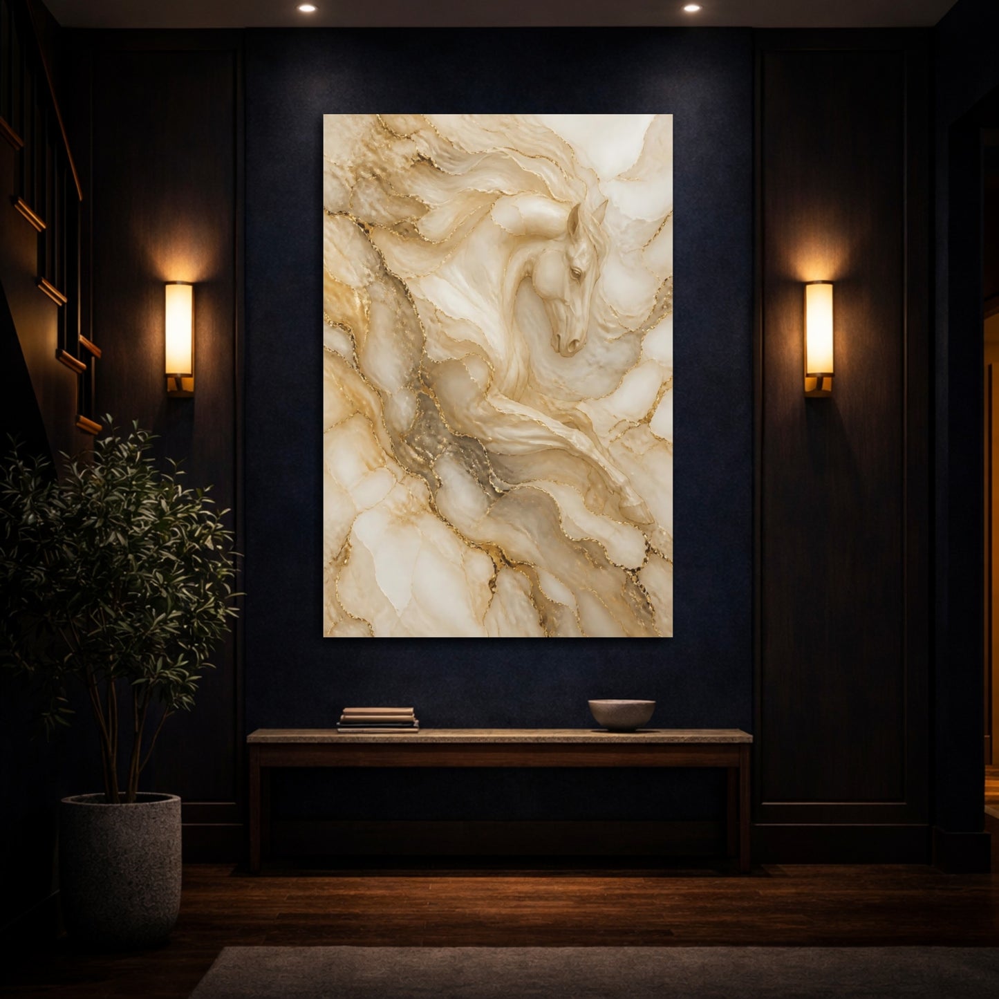 Mockup 4. Abstract Golden Horse shown as canvas print