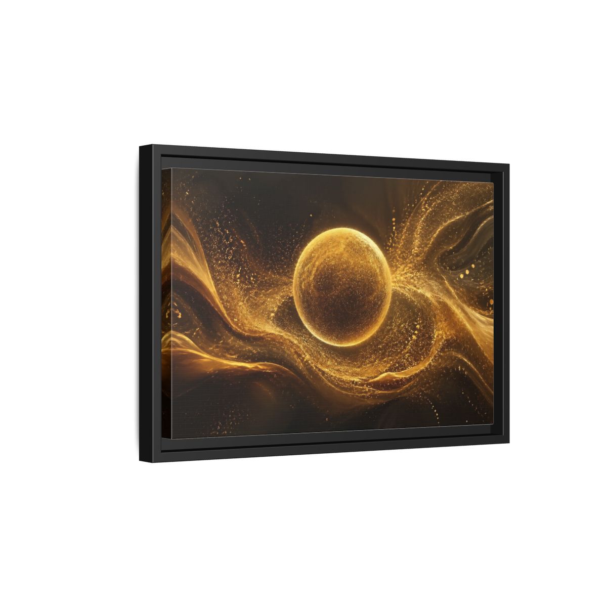Side Mockup 6. Abstract Golden Sphere Gold Abstract shown as stretched canvas wall art
