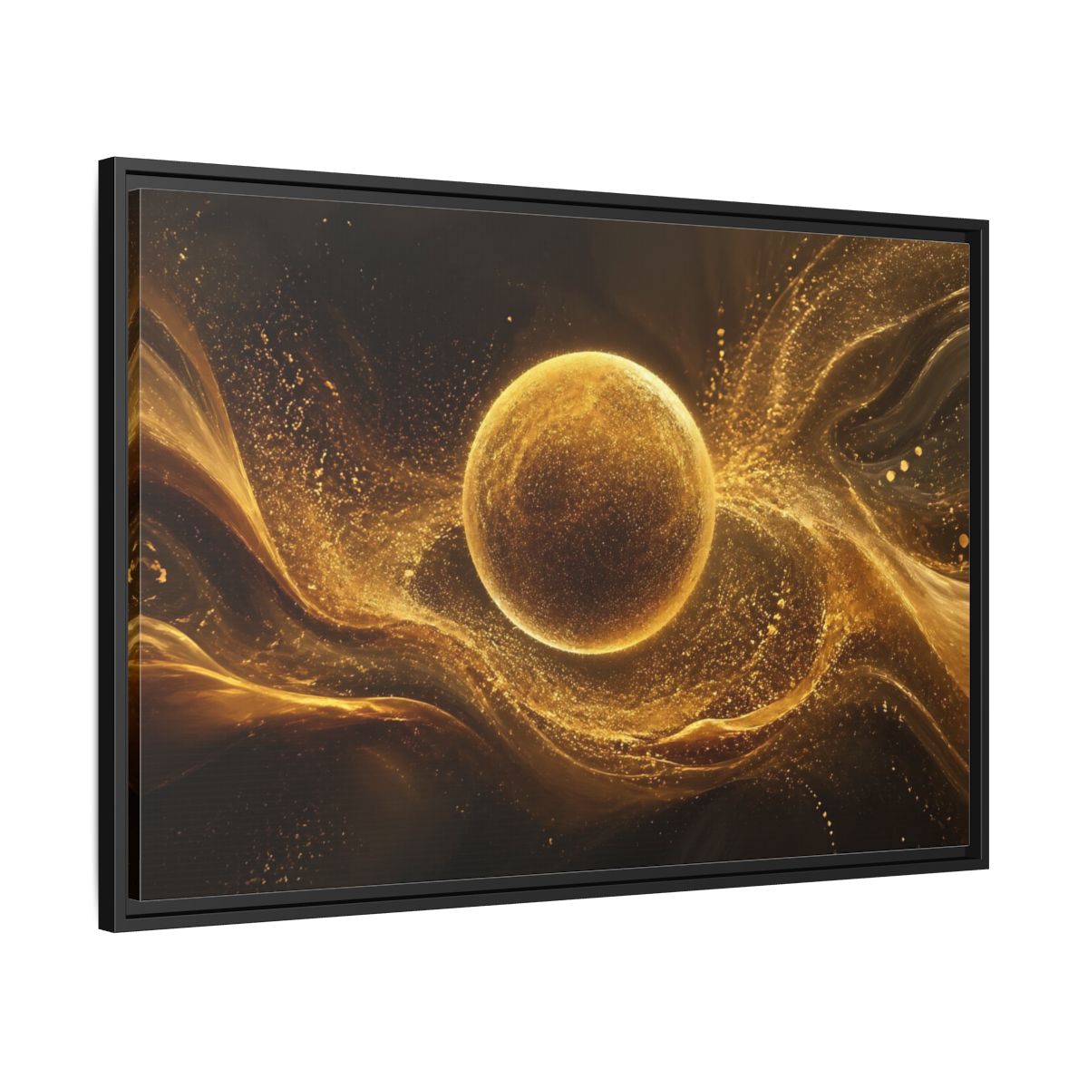 Side Mockup 13. Abstract Golden Sphere Gold Abstract shown as stretched canvas wall art
