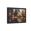 Side Mockup 6. Abstract Golden Spheres Black And Gold shown as stretched canvas wall art