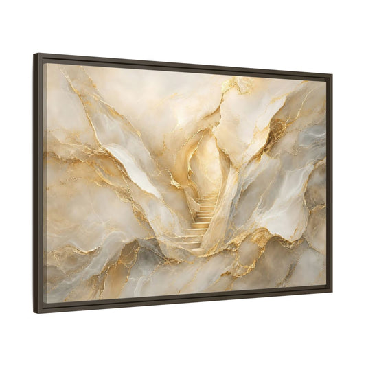 Main Mockup. Abstract Golden Stairs Gold Marble shown as stretched canvas wall art