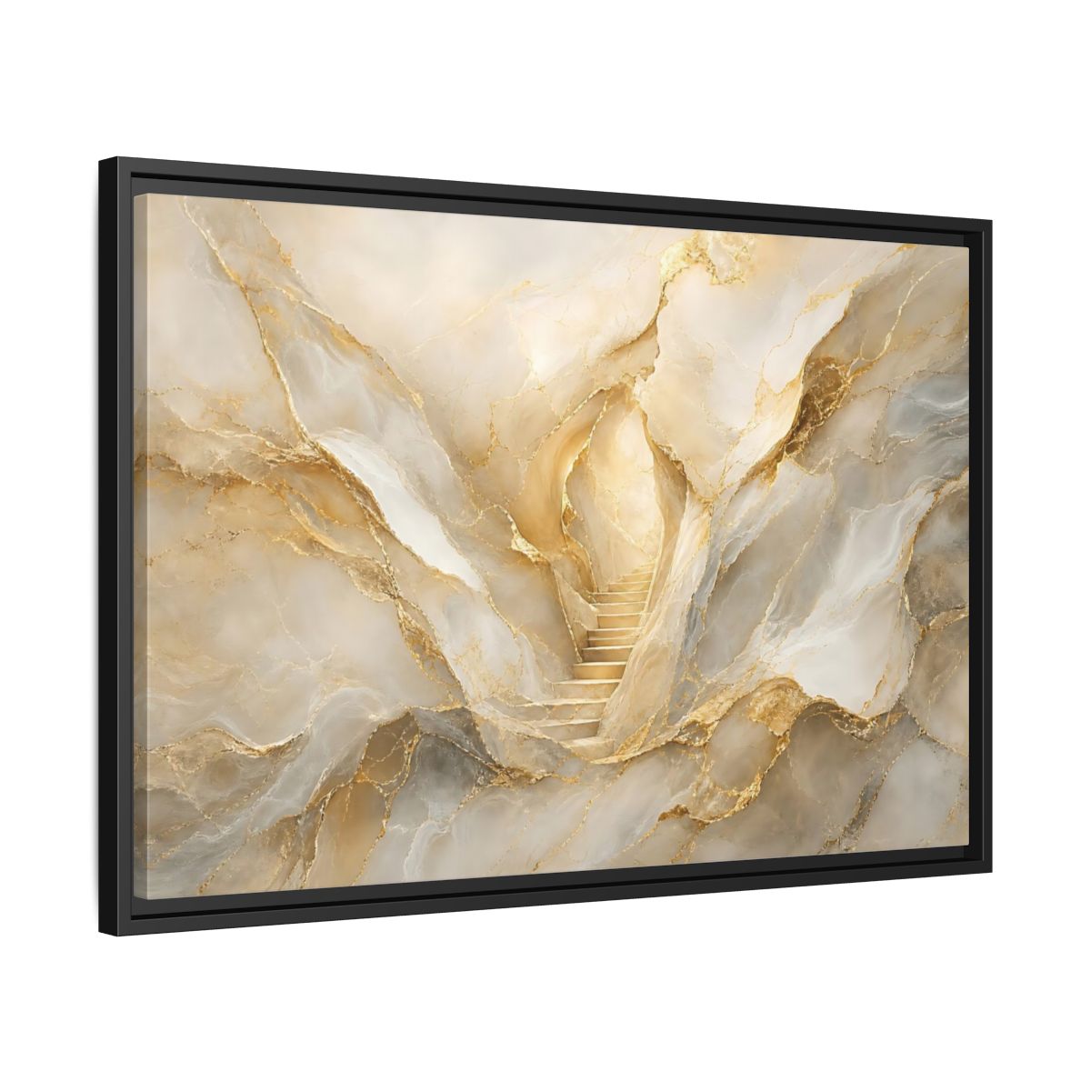 Side Mockup 14. Abstract Golden Stairs Gold Marble shown as stretched canvas wall art