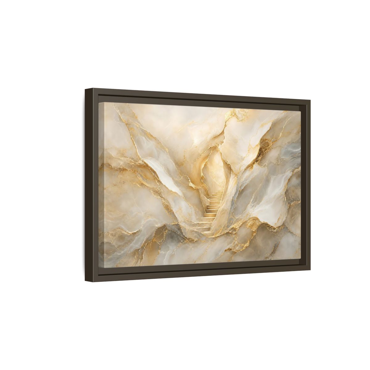 Side Mockup 5. Abstract Golden Stairs Gold Marble shown as stretched canvas wall art