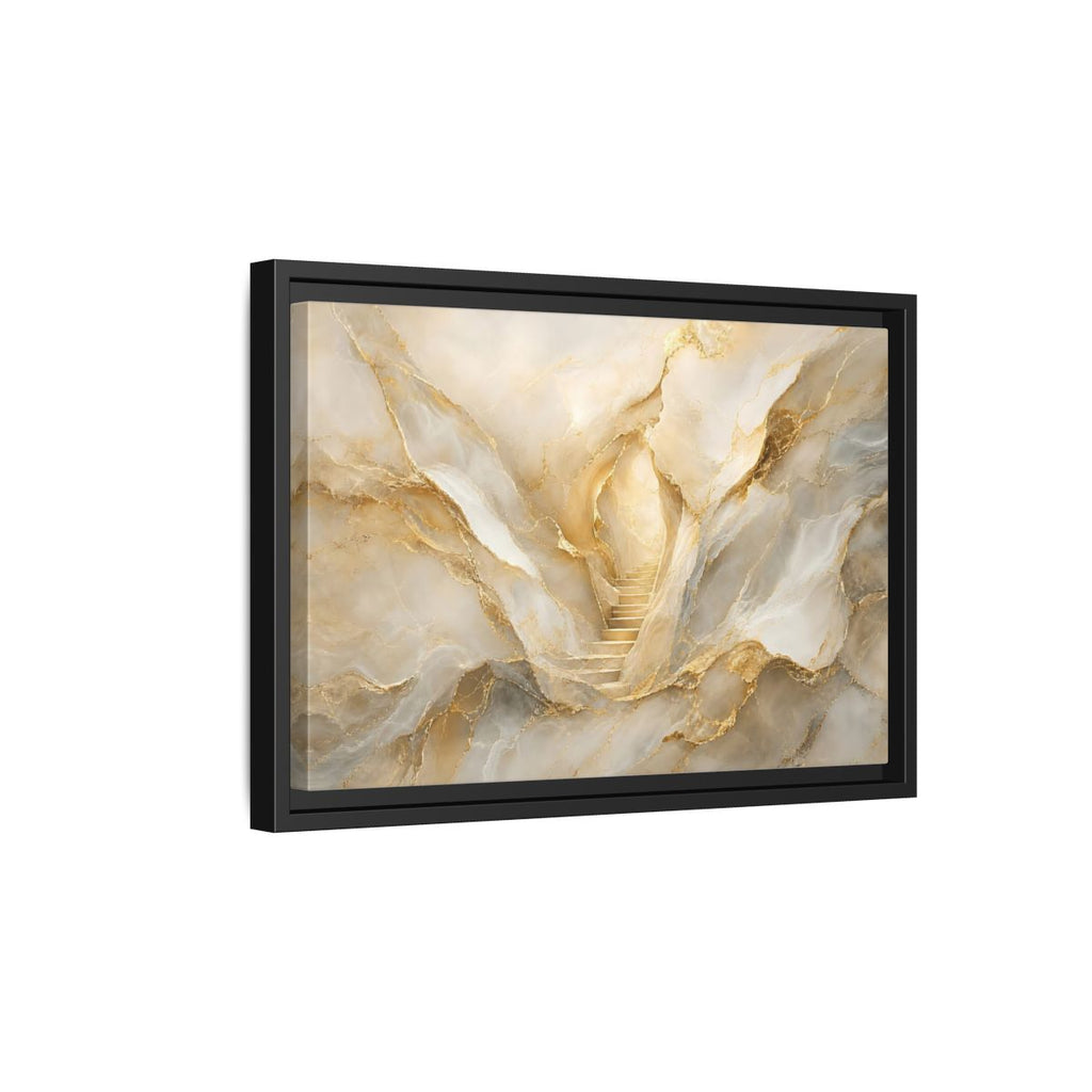 Side Mockup 6. Abstract Golden Stairs Gold Marble shown as stretched canvas wall art