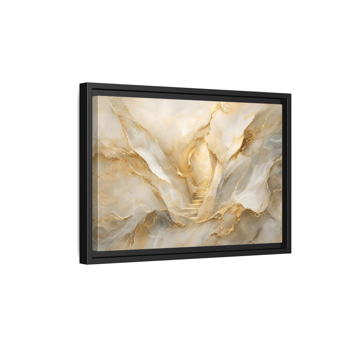 Side Mockup 6. Abstract Golden Stairs Gold Marble shown as stretched canvas wall art