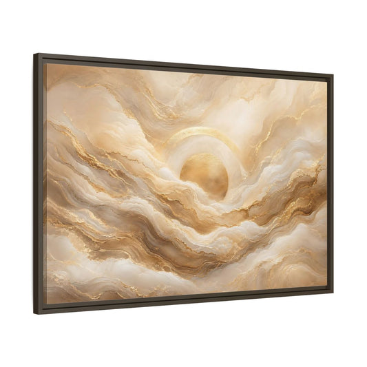 Main Mockup. Abstract Golden Sun Gold Abstract shown as stretched canvas wall art