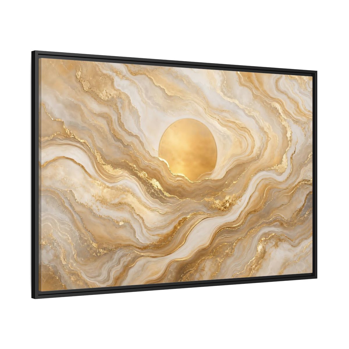 Side Mockup 12. Abstract Golden Sun Gold And White Marble shown as stretched canvas wall art