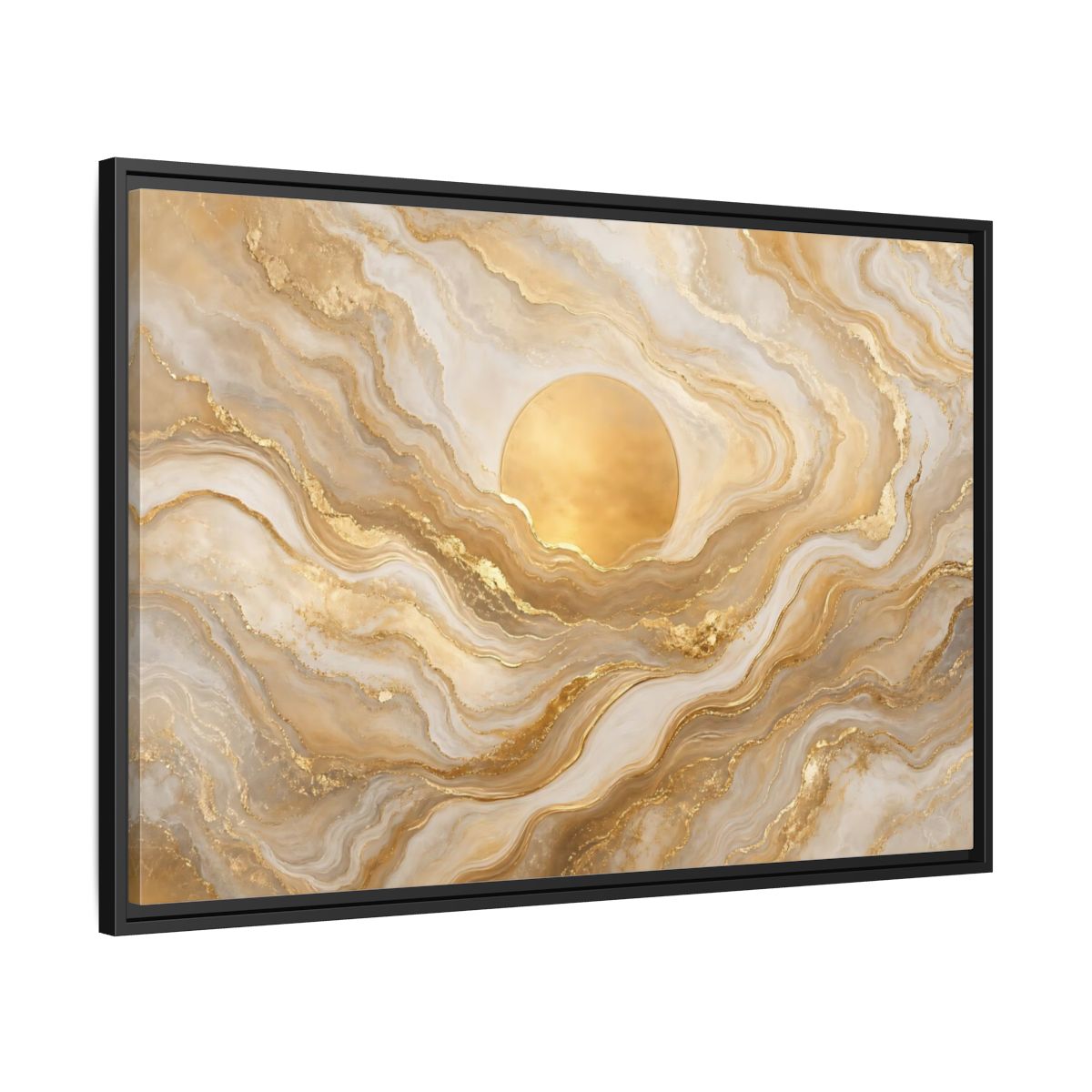 Side Mockup 13. Abstract Golden Sun Gold And White Marble shown as stretched canvas wall art