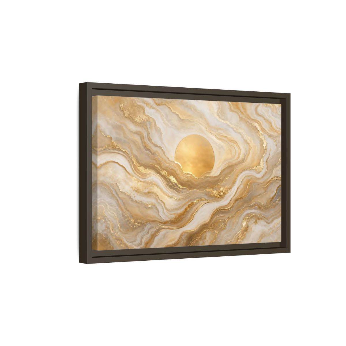 Side Mockup 5. Abstract Golden Sun Gold And White Marble shown as stretched canvas wall art
