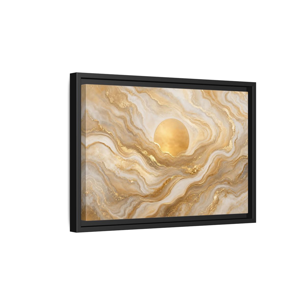 Side Mockup 6. Abstract Golden Sun Gold And White Marble shown as stretched canvas wall art