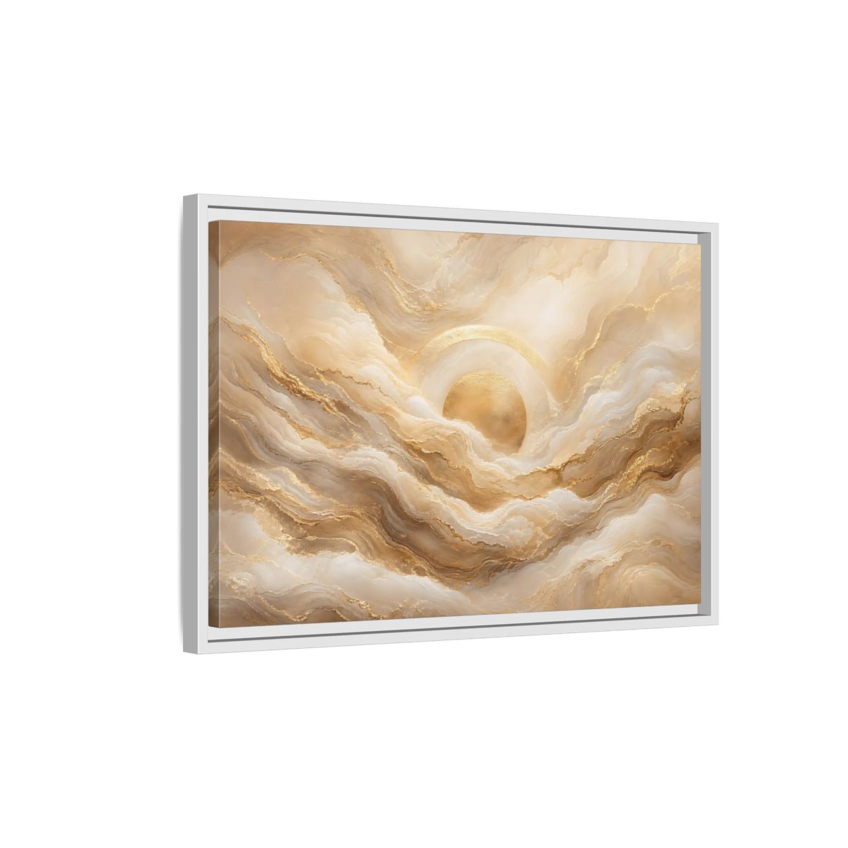 Side Mockup 1. Abstract Golden Sun Gold Abstract shown as stretched canvas wall art