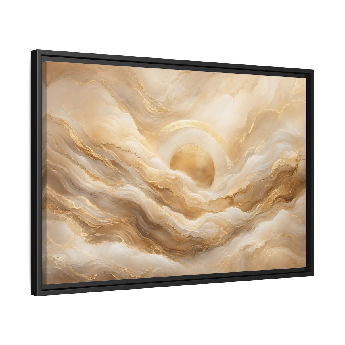 Side Mockup 14. Abstract Golden Sun Gold Abstract shown as stretched canvas wall art