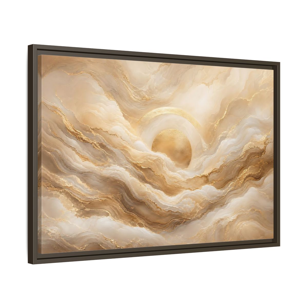 Side Mockup 11. Abstract Golden Sun Gold Abstract shown as stretched canvas wall art