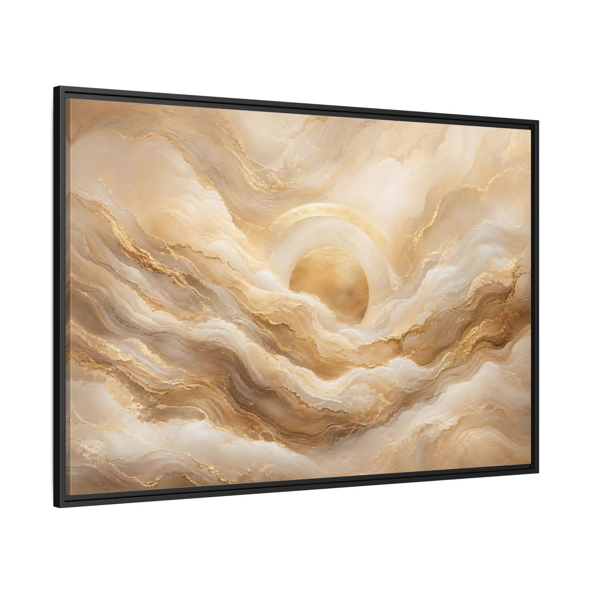 Side Mockup 12. Abstract Golden Sun Gold Abstract shown as stretched canvas wall art