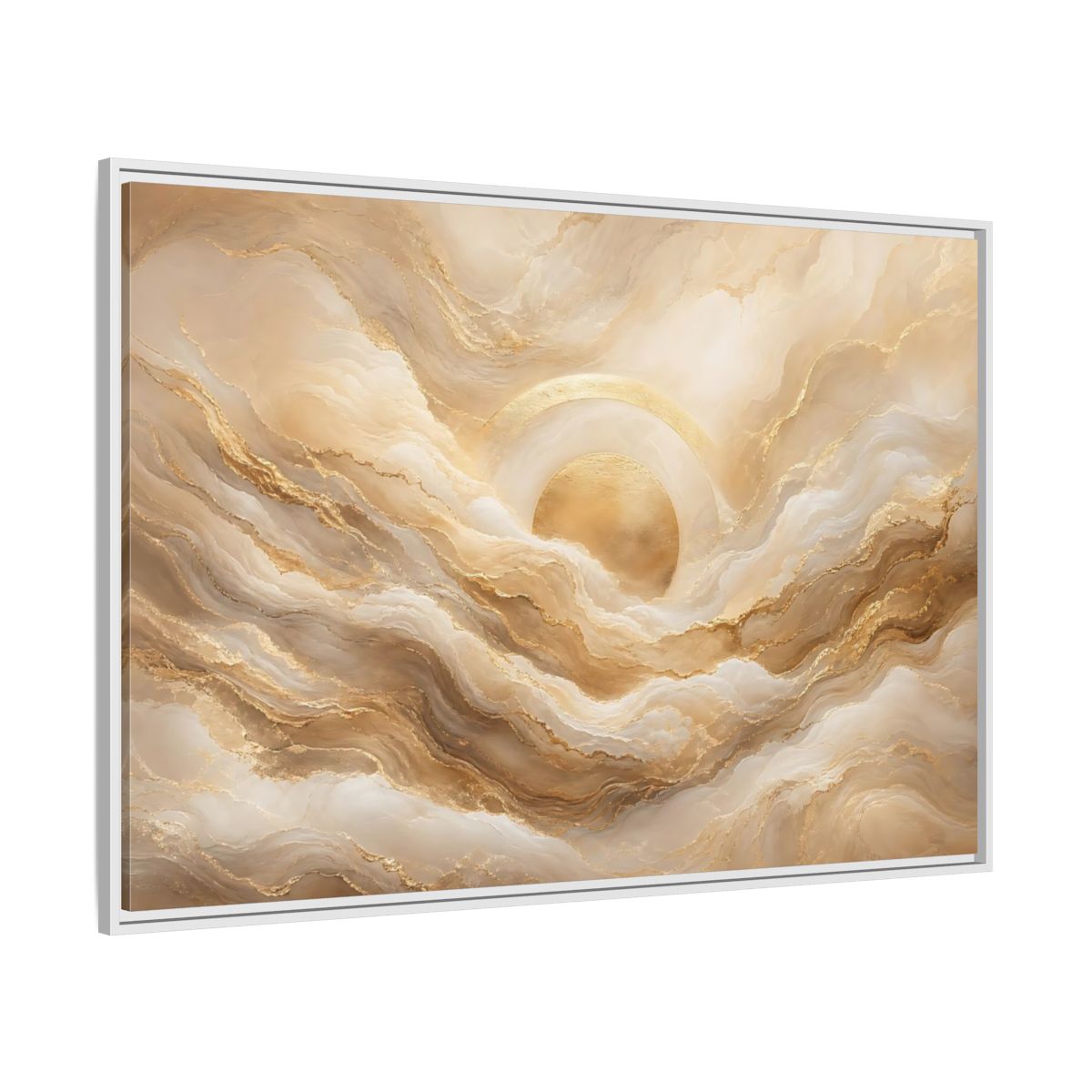 Side Mockup 7. Abstract Golden Sun Gold Abstract shown as stretched canvas wall art